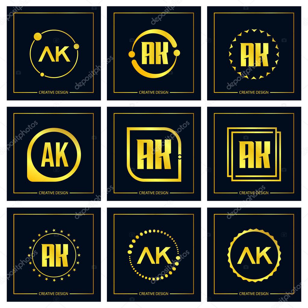 Initial Letter AK Logo Set Design