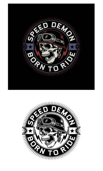 Vintage Biker Skull Emblem Черно Белом Фоне — стоковый вектор