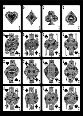 Skull Playing Cards Set in Black and White clipart