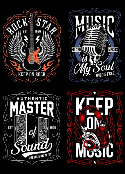 Música Camiseta Diseño Conjunto — Archivo Imágenes Vectoriales