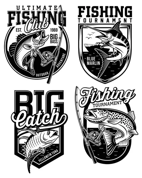 Set Disegni Emblema Pesca — Vettoriale Stock