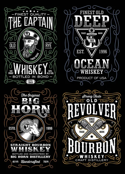 Vintage Whiskey Label Camiseta Design Collection — Archivo Imágenes Vectoriales