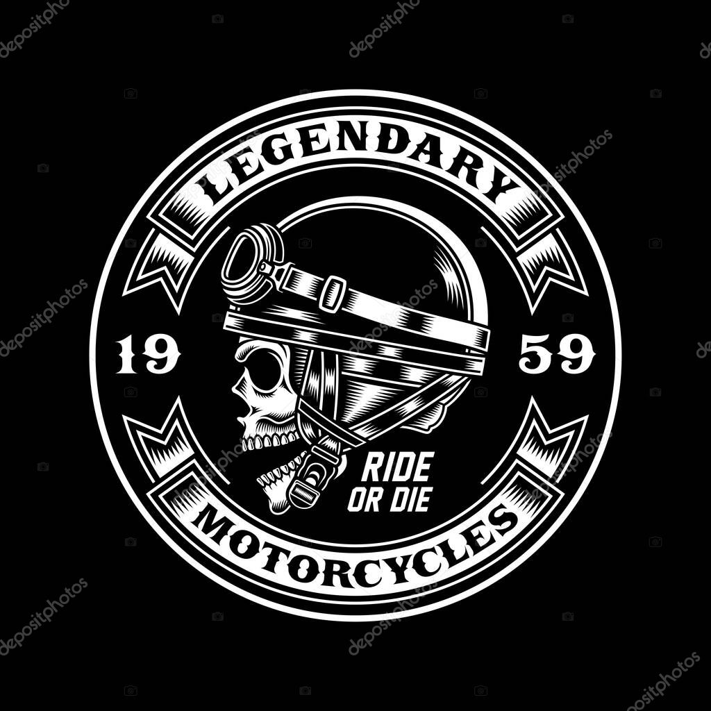 Vintage Biker Skull Emblem on Black