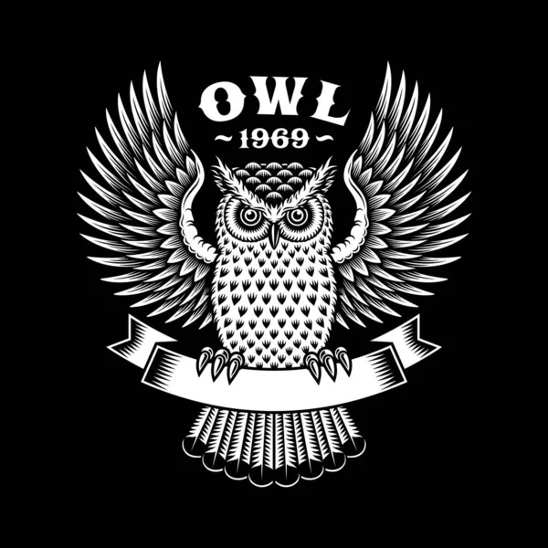 Owl Emblem Black Background — Stock Vector