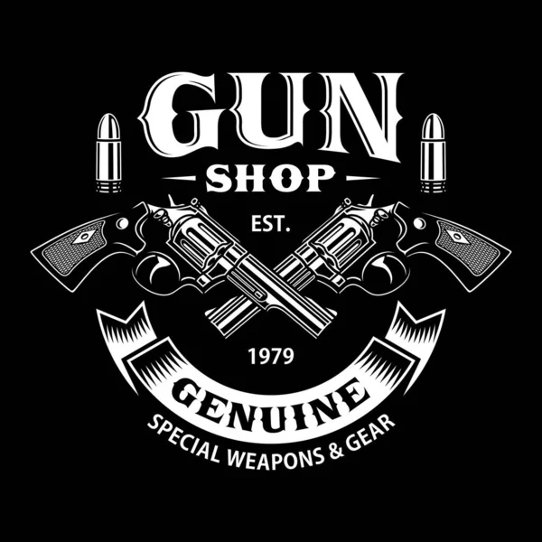 枪枝商店的标志与交叉枪在黑色上 — 图库矢量图片