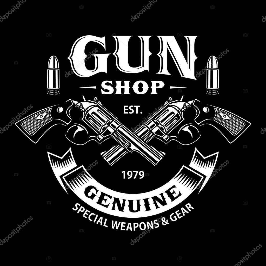 Gun Shop Emblem With Crossed Guns On Black