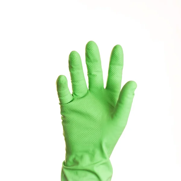 Рука Зеленой Перчатке Белом Фоне Изолированные — стоковое фото