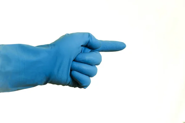 Hand Blauwe Handschoen Een Witte Achtergrond Geïsoleerd — Stockfoto