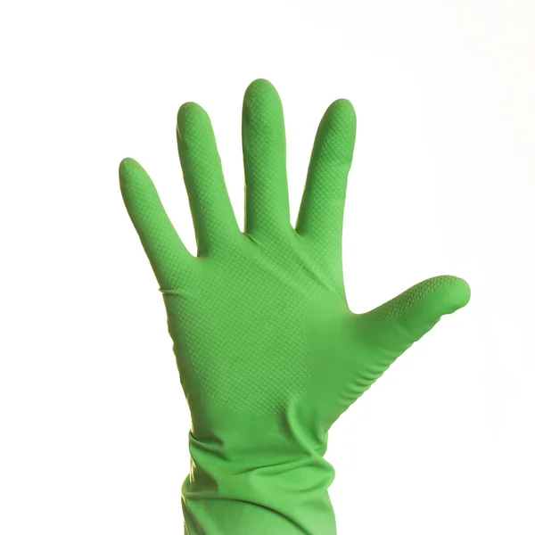 Hand Grön Handske Vit Bakgrund Isolerade Royaltyfria Stockbilder