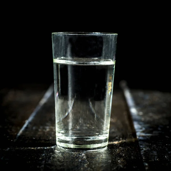 Shot Vodka Old Boards Black Background — Stock Photo, Image