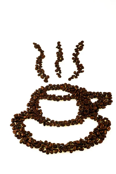 Coffee beans arranged in the shape of a cup with smoke isolated — Stock Photo, Image