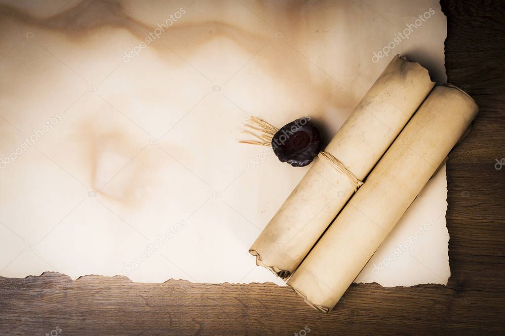 Papyrus scrolls on a table top