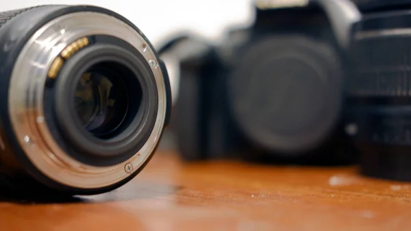 Dslr Lens Camera Table — Stock Photo, Image