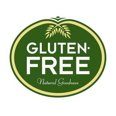 Gluten Free doğal iyilik Logo. Grafik Oval tipografik simge. Tamamen düzenlenebilir vektör çizim web, baskı ve gıda paketleme için.
