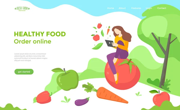 Healthy food web page design with vegetables — Stock Vector