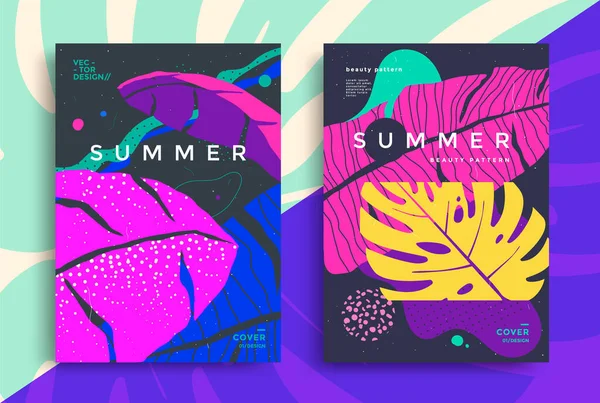 Zomer tropische poster ontwerp met kleurrijke bladeren — Stockvector