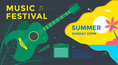 Yeşil gitarlı yaz müzik festivali poster tasarımı