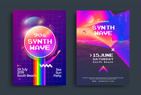 Letní synthwave party plakát s vaporwave stylem — Stockový vektor