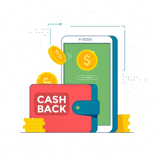 Cashback concetto di servizio online. Salva icona denaro — Vettoriale Stock