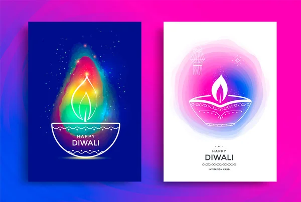 Happy Diwali affiche avec lampe à huile stylisée — Image vectorielle