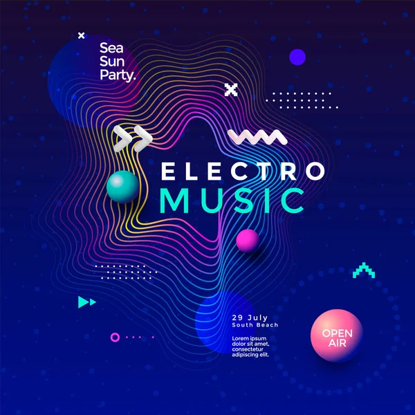 Elektronische Musik Fest Summer Wave Plakatgestaltung — Stockvektor