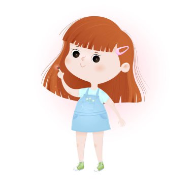 küçük kızıl saçlı kızın parmağında oturan uğur böceği