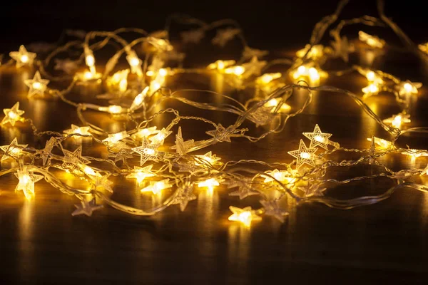 Christmas Garland Form Bulbs Stars Lying Floor Many Lights — Stock Photo, Image