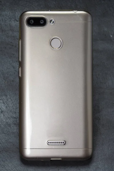 Back Golden Smartphone Dual Camera Fingerprint Sensor — Stock Photo, Image