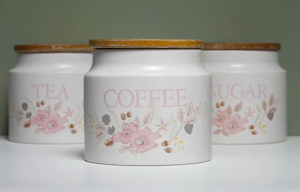 Porcelain coffee storage container with wooden lid