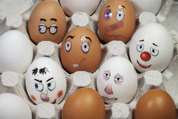 Easter - ideas for decorating eggs. Funny eggs. Eggs with different funny faces and emotions.