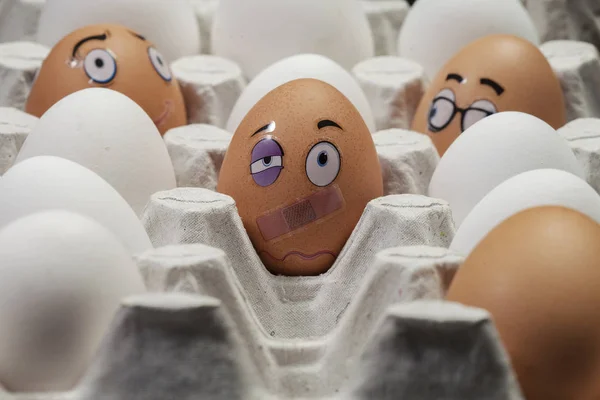 Funny eggs. Eggs with different funny faces and emotions.