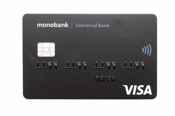 Monobank Kreditkort Med Svart Chip Isolerad Vit Bakgrund Funktion Lön — Stockfoto