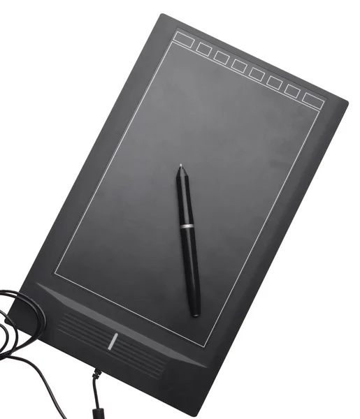 graphic tablet with pen, for illustrators, designers and retouchers, black on a white background.