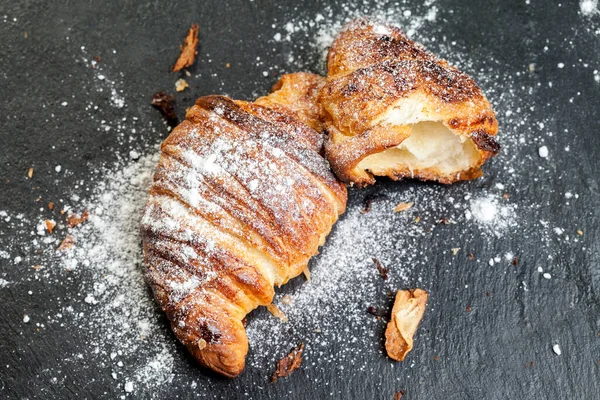 French Croissant Freshly Baked Croissants Dark Stone Background Tasty Croissants — Stock Photo, Image