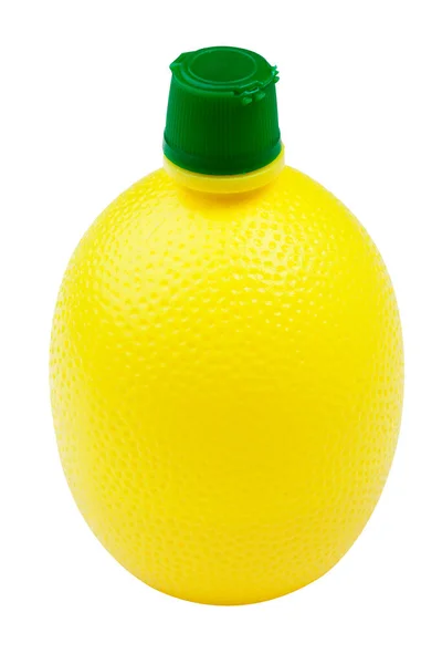 Yellow Plastic Bottle Lemon Juice Fresh Nature White Background Isolation — Stock Photo, Image