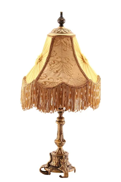 Lampada Reale Bronzo Dorato Con Paralume Tessuto Dorato Isolato Sfondo — Foto Stock