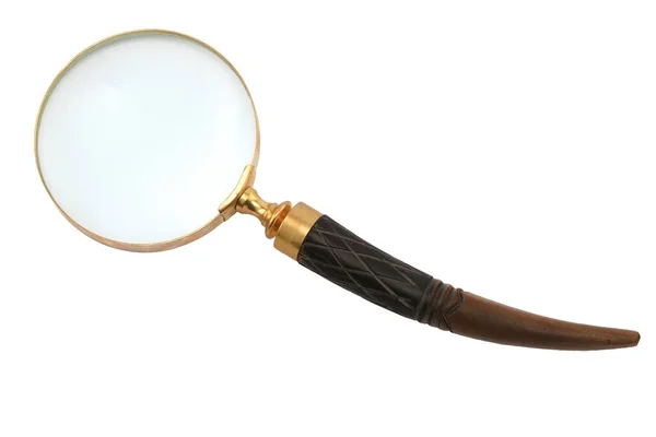 Antika stili Büyüteç kavisli bir şekilde dekore edilmiş saplı beyaz arka plan üzerinde izole