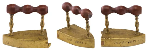 Beyaz arka plan üzerinde izole antik kömür Ütü (farklı açılardan görünümü)