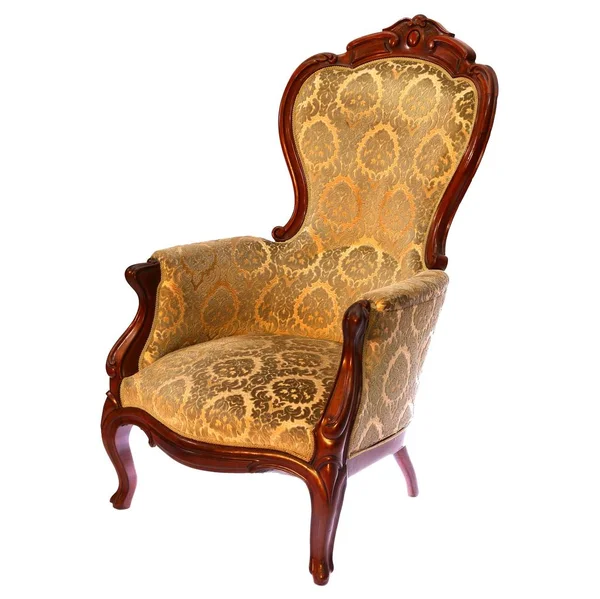 French Louis Philipp Style Cream Golden Armchair Isolated White Background — Stock Photo, Image