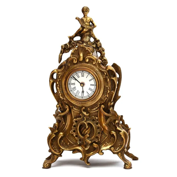 Antique Decorated Bronze Clock Isolated White Background — Stock Photo, Image