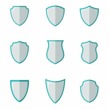 Kalkan vektör güvenlik tasarım öğesi amblemi illüstrasyon kavramı modern arka plan üzerinde beyaz