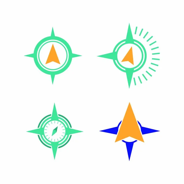 Компас Значки Логотипу Векторна Емблема Навігація Подорожей Розвідка Ізольовані Ілюстрації — стоковий вектор