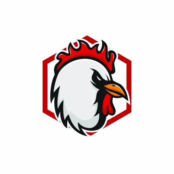 Pollo Mascotte Vettore Logo Emblema Gallo Testa Animale Illustrazione — Vettoriale Stock