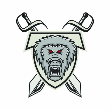 Goril maskotumuz vektör baş logo sigorta primi spor amblemi illüstrasyon izole