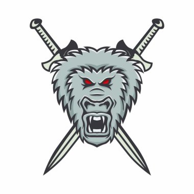 Goril maskotumuz vektör baş logo sigorta primi spor amblemi illüstrasyon izole