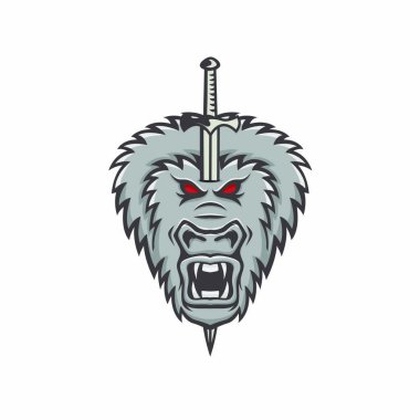 Goril maskotumuz vektör baş logo sigorta primi spor amblemi illüstrasyon izole