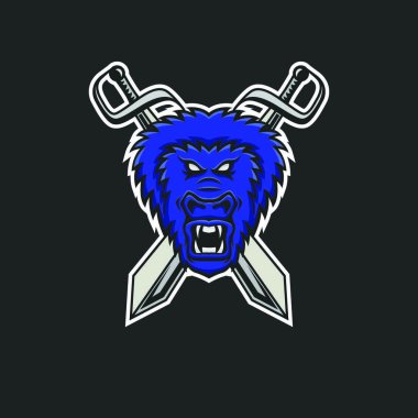 Goril maskotumuz vektör baş logo sigorta primi spor amblemi illüstrasyon izole