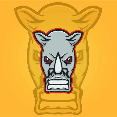 Gergedan izole maskot baş logo tasarım öğesi illüstrasyon amblemi vektör