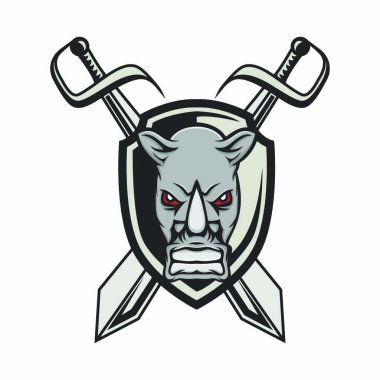 Gergedan izole maskot baş logo tasarım öğesi illüstrasyon amblemi vektör