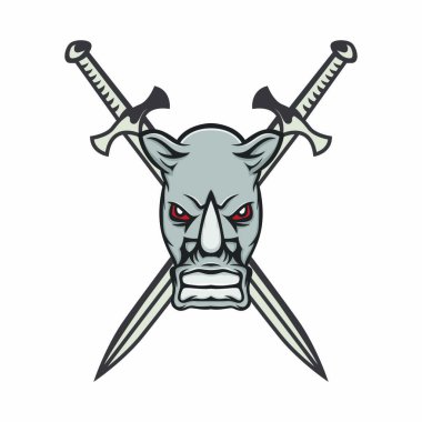 Gergedan izole maskot baş logo tasarım öğesi illüstrasyon amblemi vektör